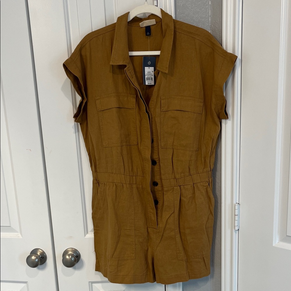 Universal Thread Brown Linen Button-Up Romper - Picture 5 of 6